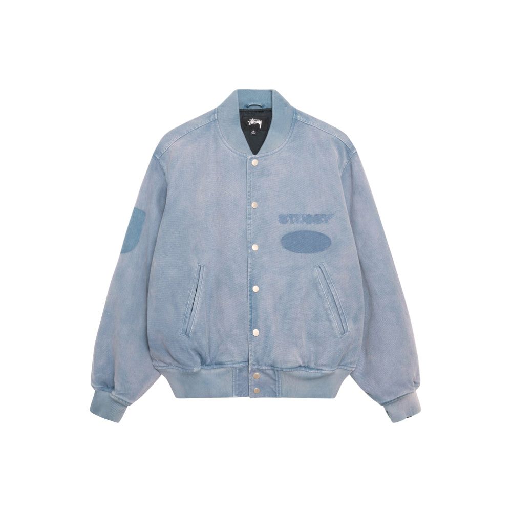 Ghost Logo Canvas Varsity Jacket (Blue)