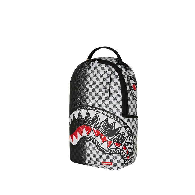 Grey Check Scribble Split Dlx Backpack - Black/White
