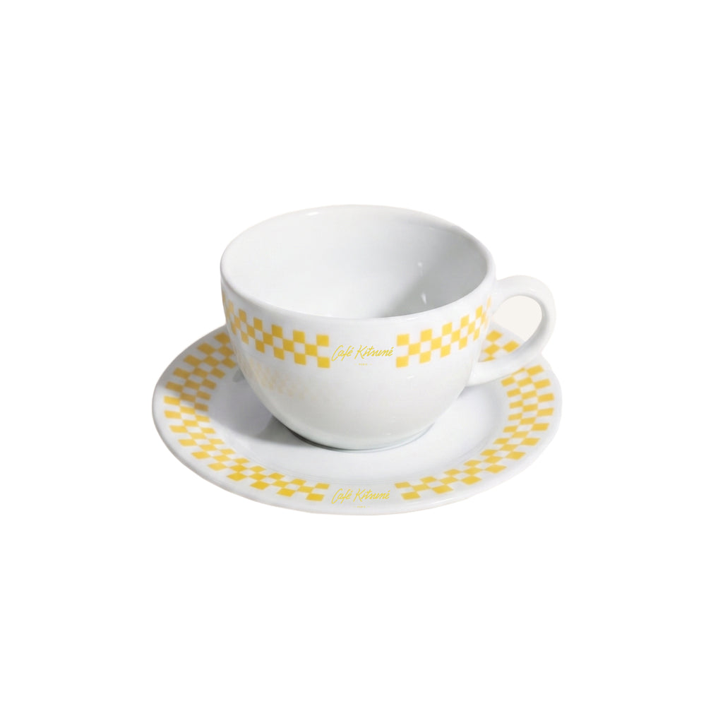 Checkerboard Porcelain Cappuccino Cup And Saucer - White/Lemonade
