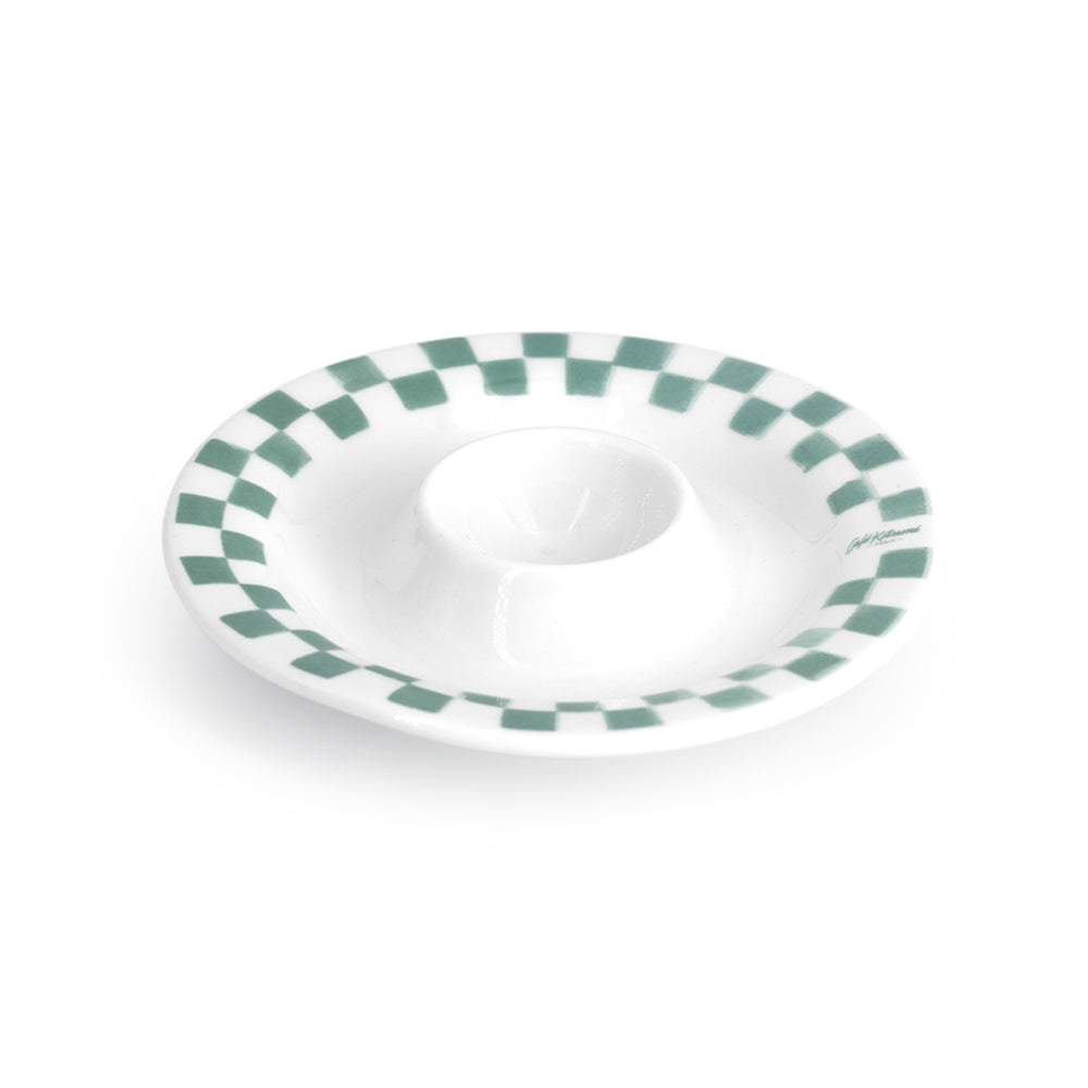 Checkerboard Porcelain Egg Cup - White/Matcha