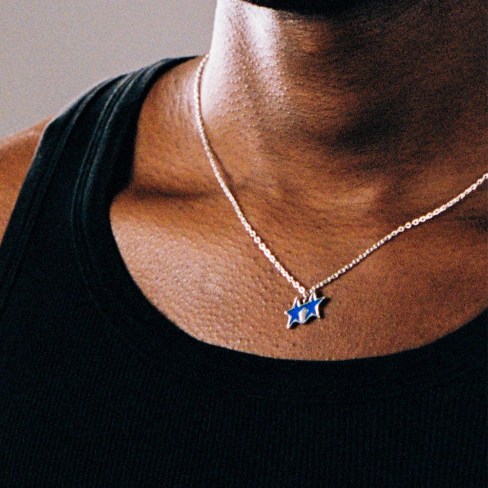 Tilted Enameled Necklace - Silver