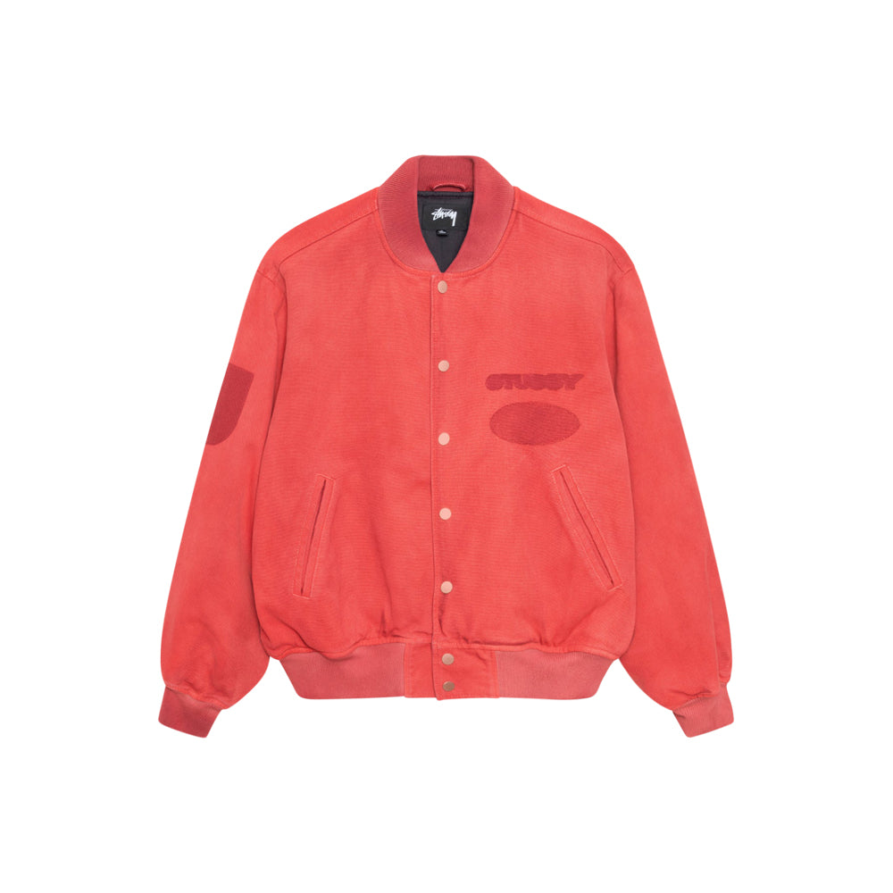 Ghost Logo Canvas Varsity Jacket (Red)