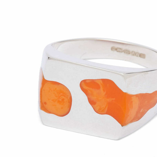 Silver Two Piece Signet Ring (Orange)