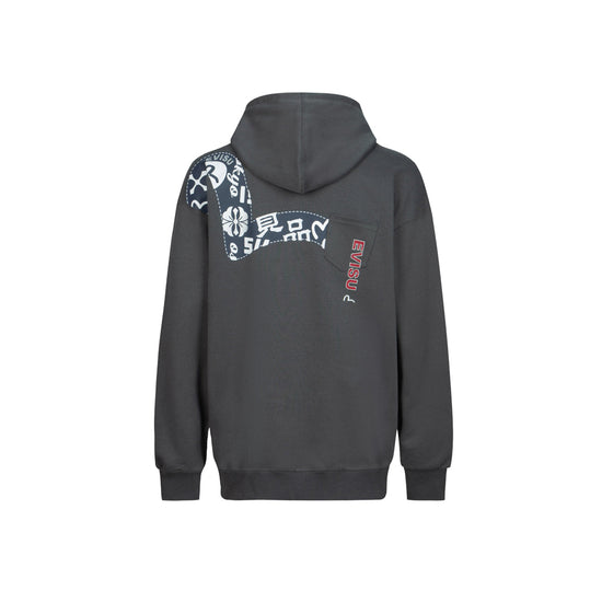 Seagull Print+Evisu Emb+Decorative Pocket Sweet Hoodie (Anthracite Grey)