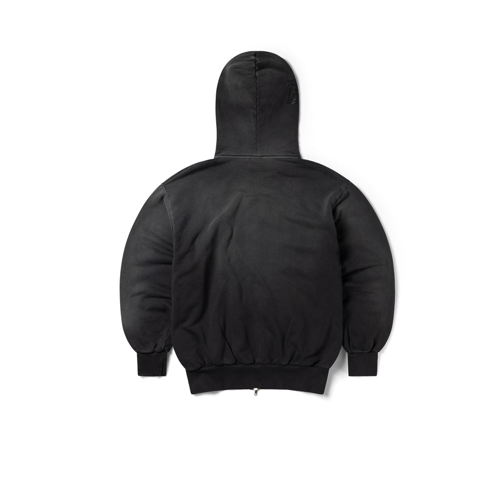 Aged Gothic Zip Through Hoodie - Black