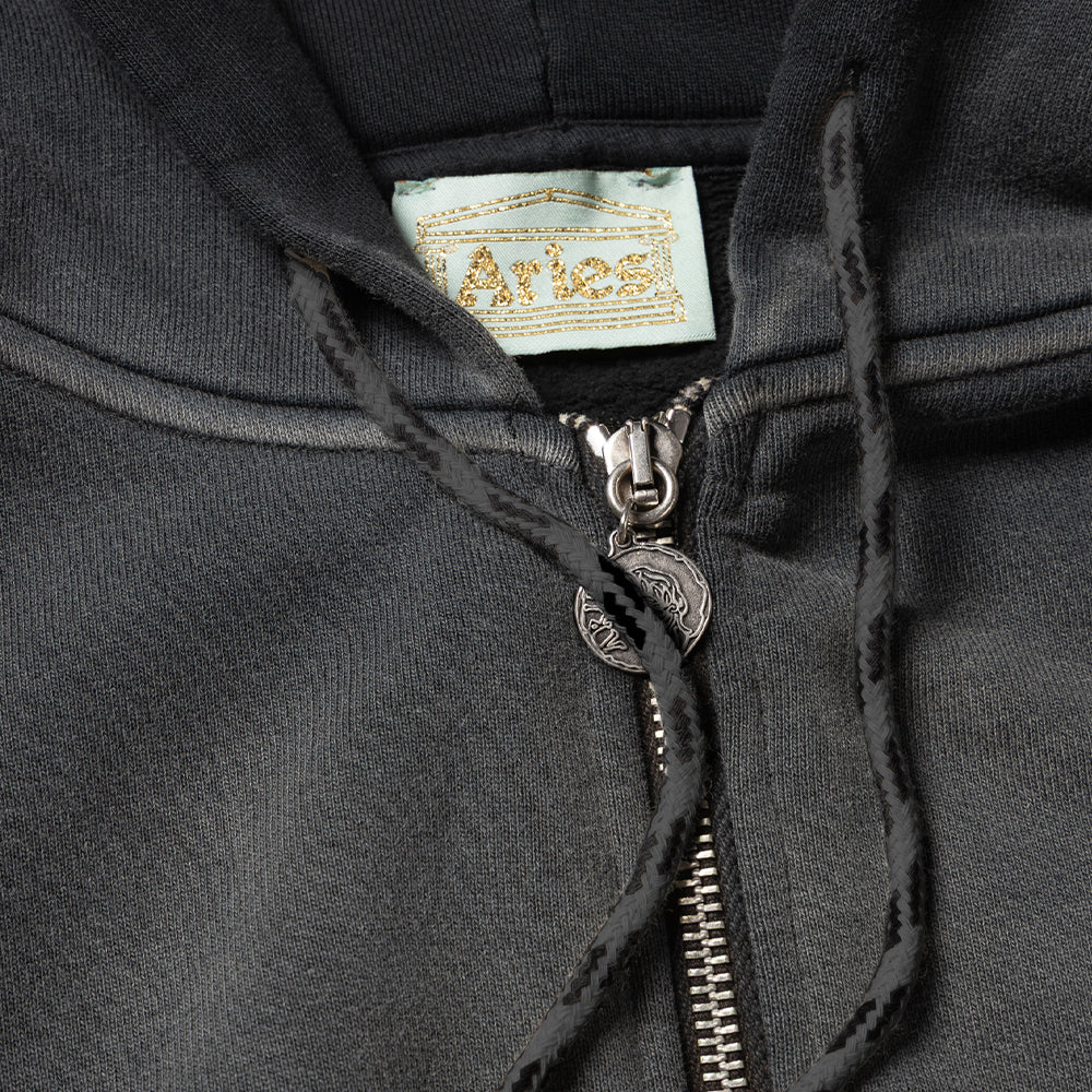 Aged Gothic Zip Through Hoodie - Black
