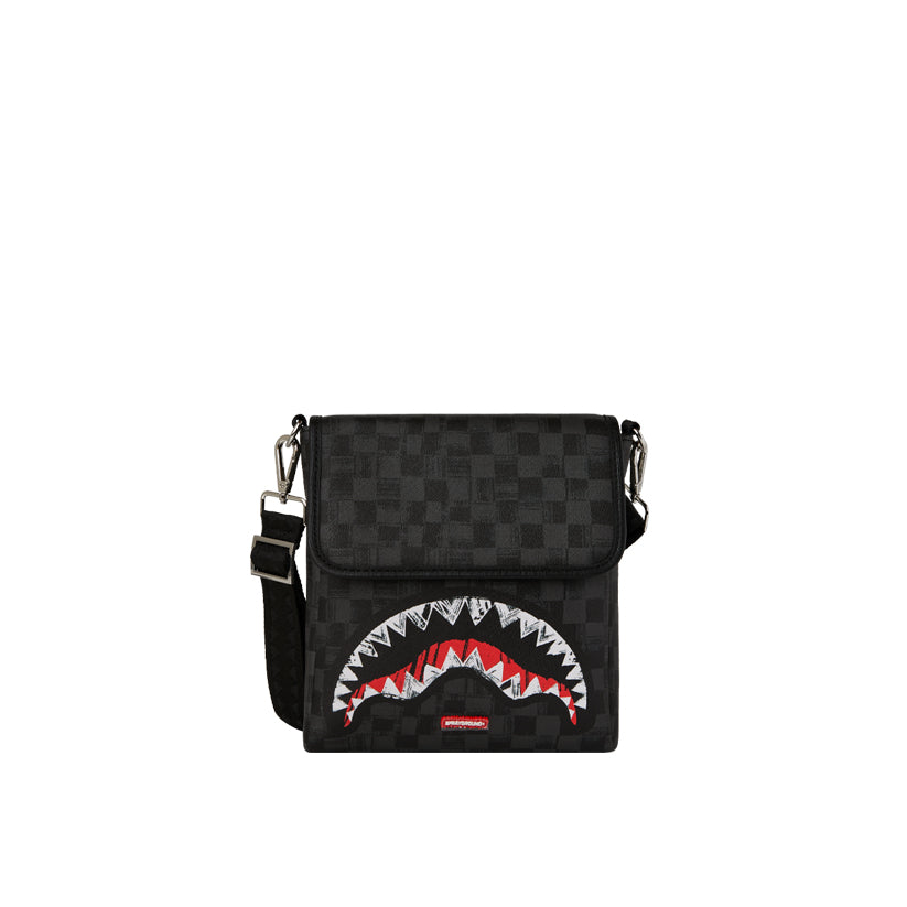 Scribble Shark Messenger Bag - Black