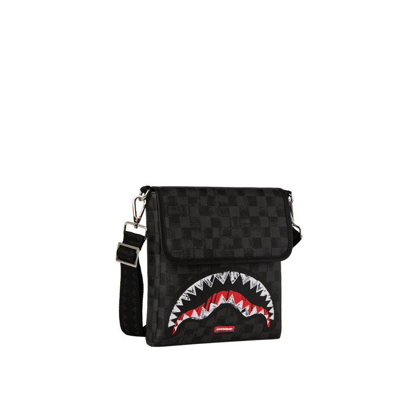 Scribble Shark Messenger Bag - Black