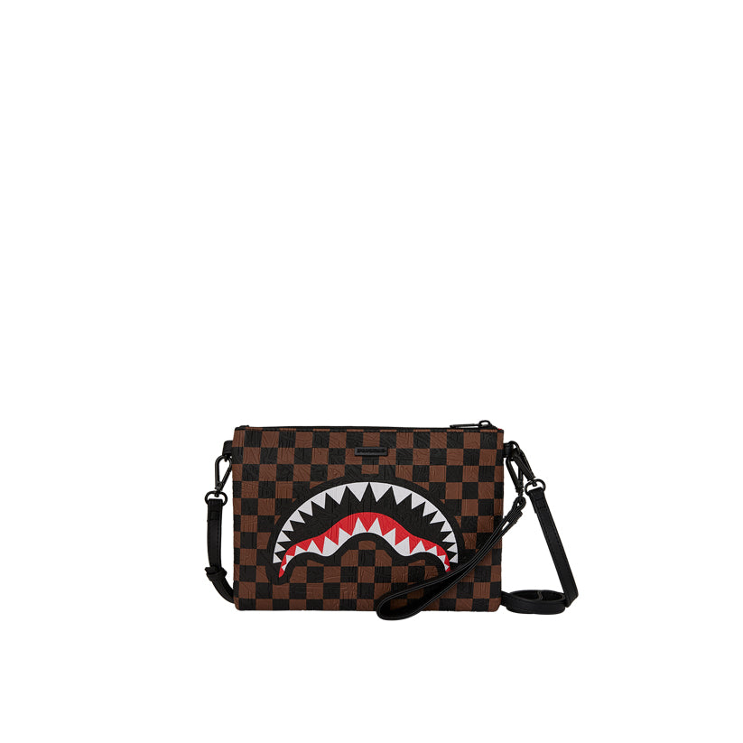 Check 2 Emboss Crossover Clutch - Brown