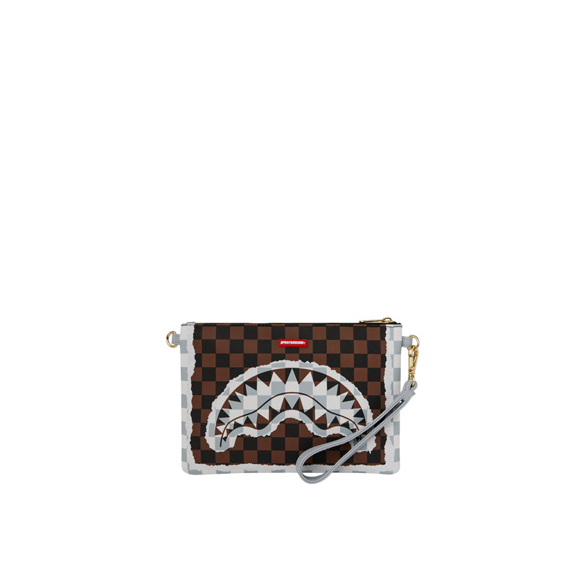 Cream And Brown Tear Check Crossover Clutch - Brown