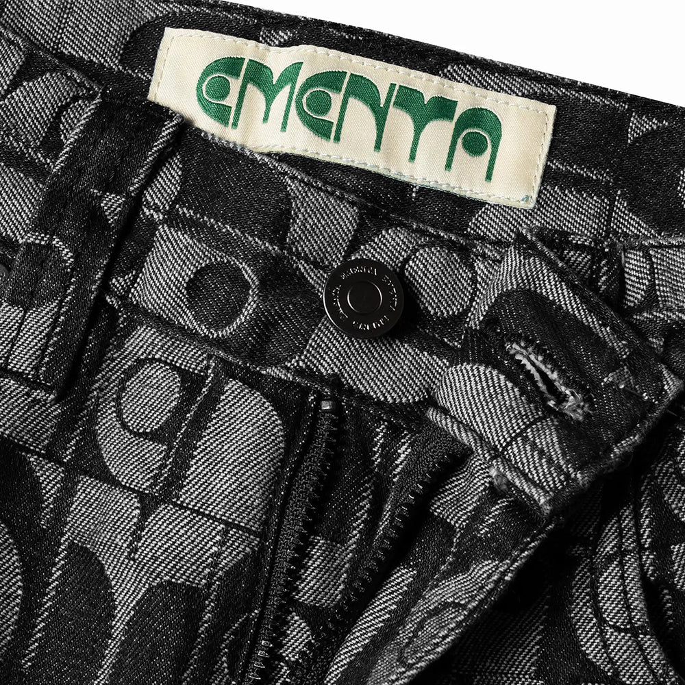 Bonga Dots Pattern Denim Pants - Black Denim