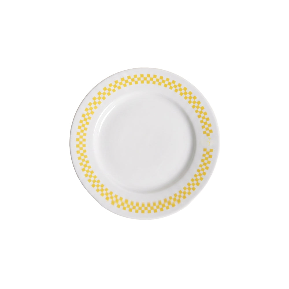 Checkerboard Porcelain Desert Plate - White/Lemonade