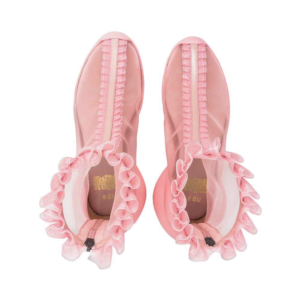 Collina Strada Ruffle Boots - Mesh Pink