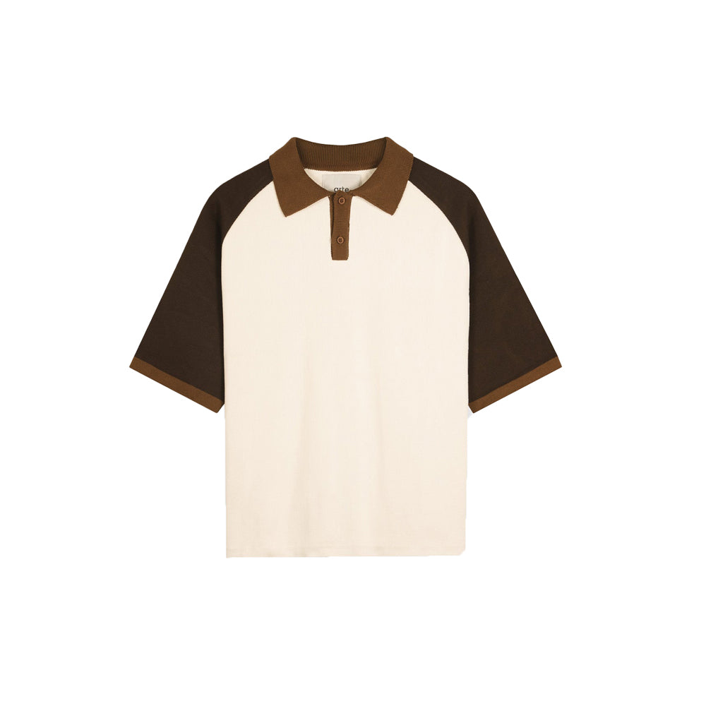 Colorblock Polo Knit - Brown/Cream