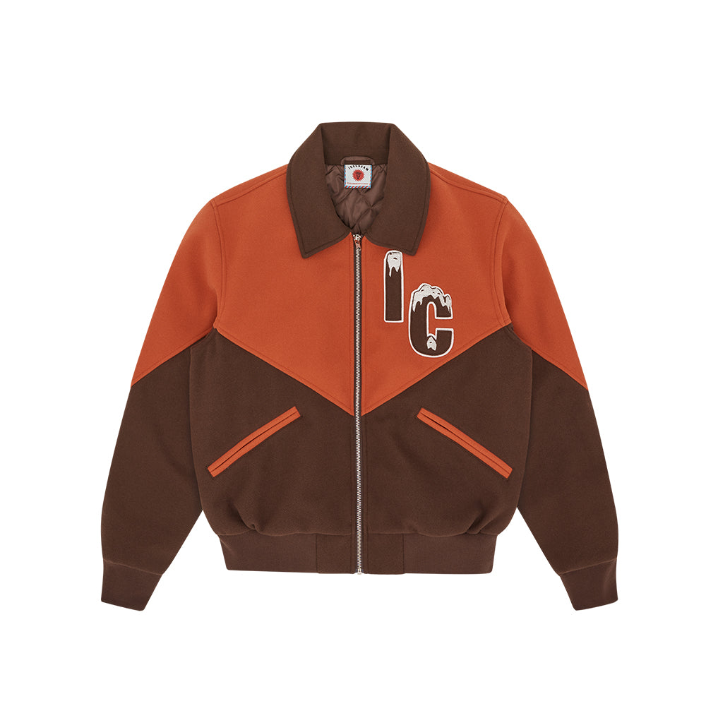 Panelled Varsity Jacket (Brown/Orange)