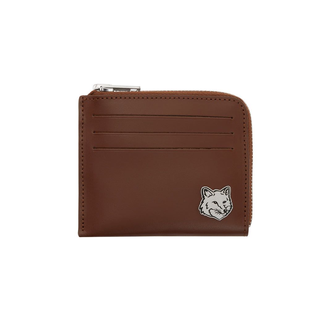 Fox Head Zipped Cardholder (Dark Brown)
