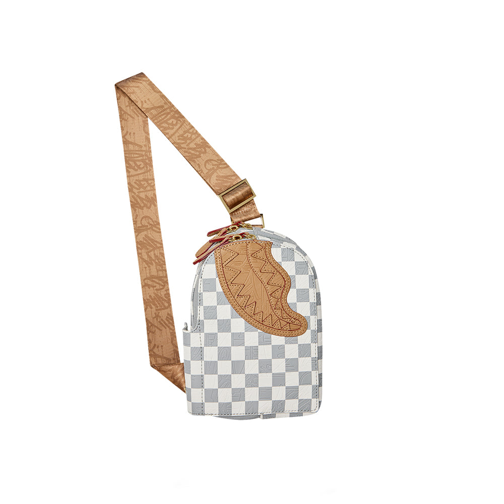 Embossed Cream Check Backpack Sling - Cream
