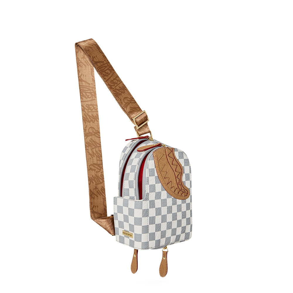 Embossed Cream Check Backpack Sling - Cream