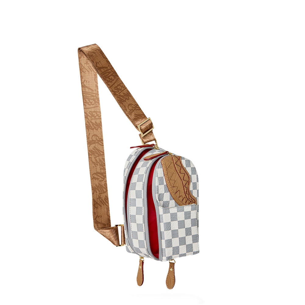 Embossed Cream Check Backpack Sling - Cream