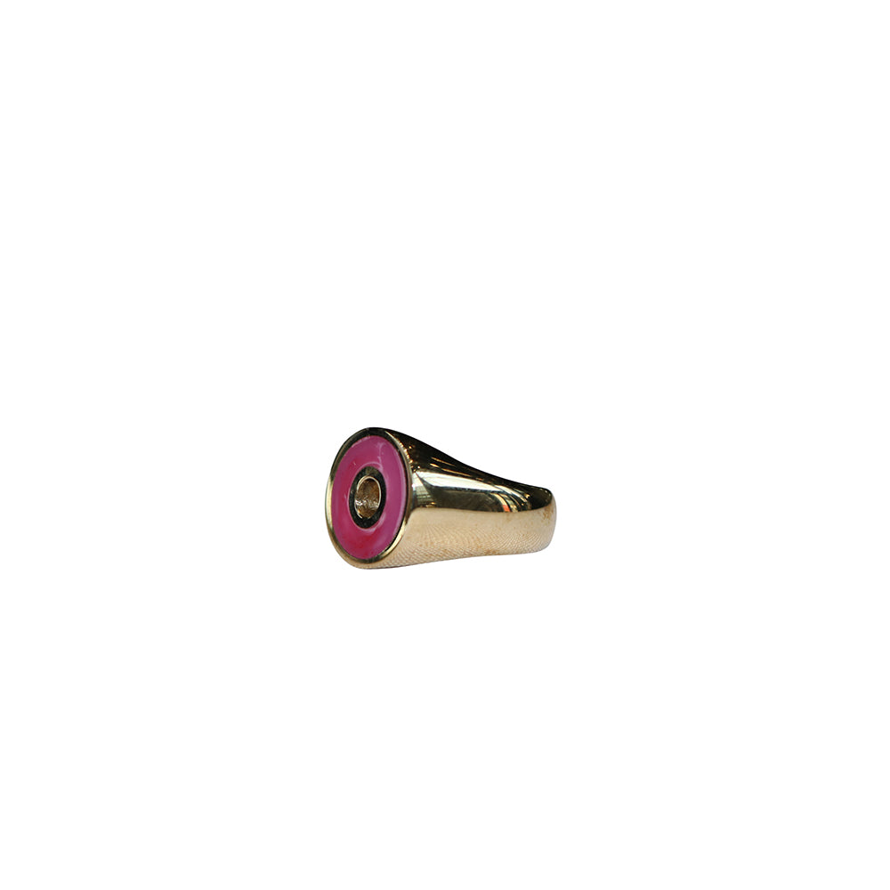 Gold Small Disc Signet Ring (Pink)