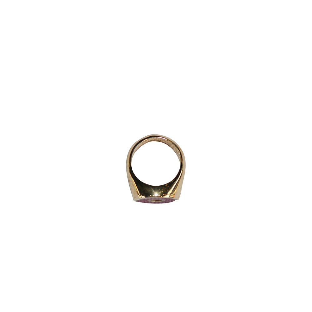 Gold Small Disc Signet Ring (Pink)