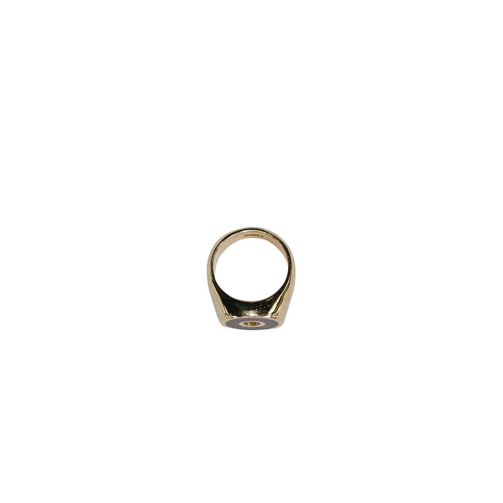 Gold Small Disc Signet Ring (Brown)