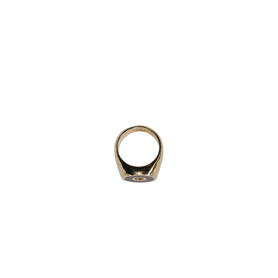 Gold Small Disc Signet Ring (Brown)