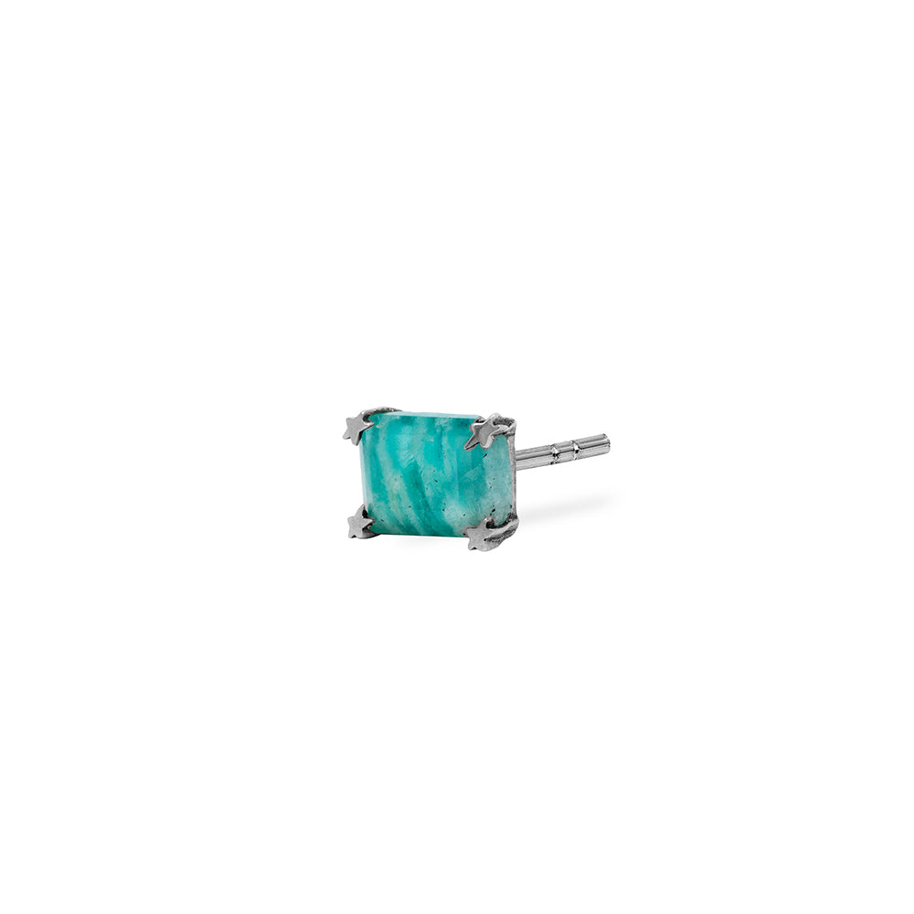 Green Square Stone Earring -Silver