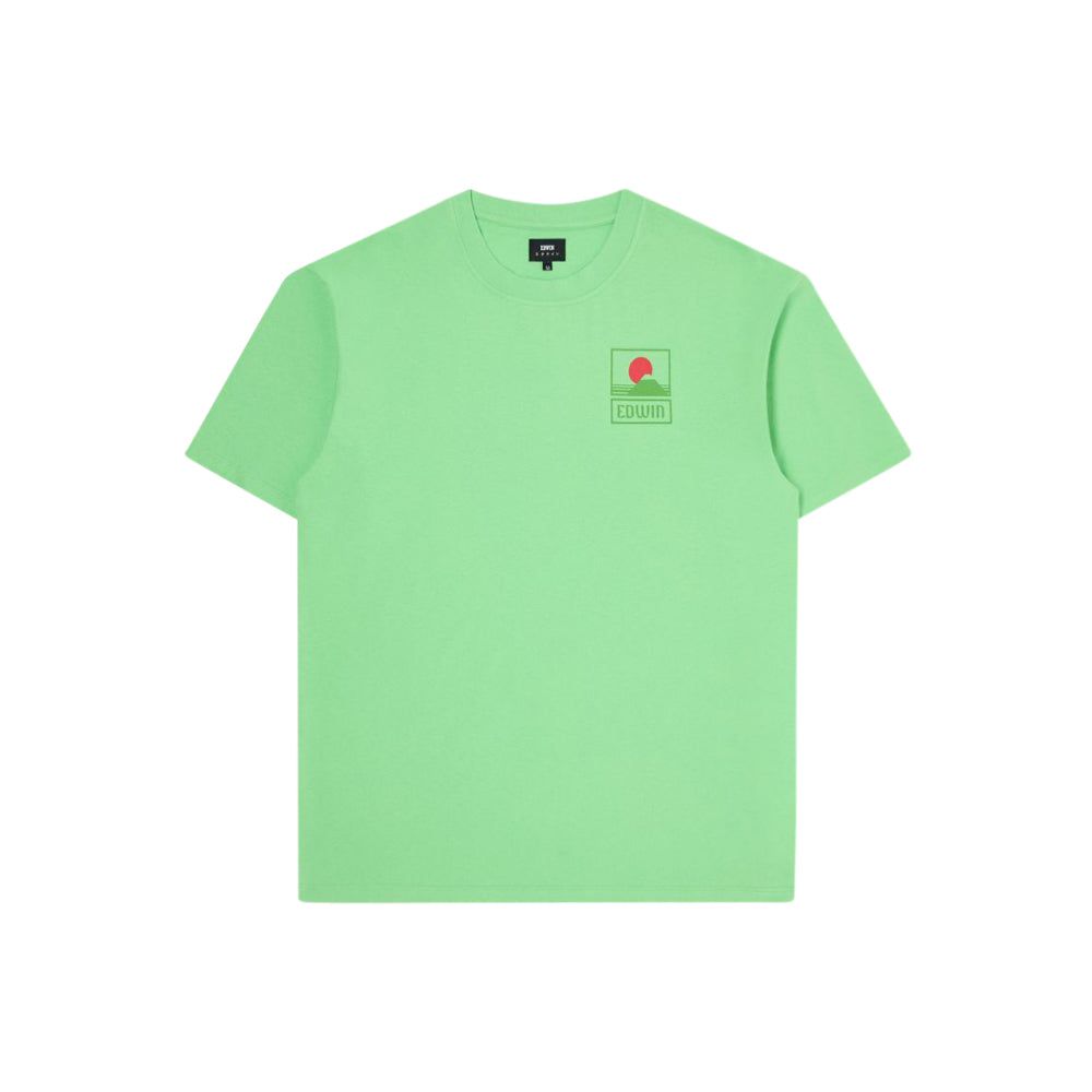 غروب الشمس على جبل فوجي تي شيرت (أخضر صيفي مغسول)