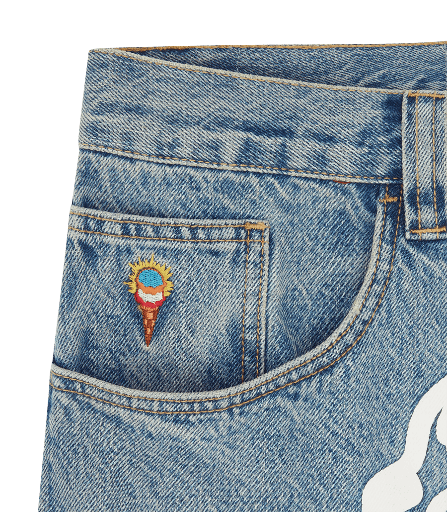 Check Lined Denim Pant (Vintage Wash Blue)