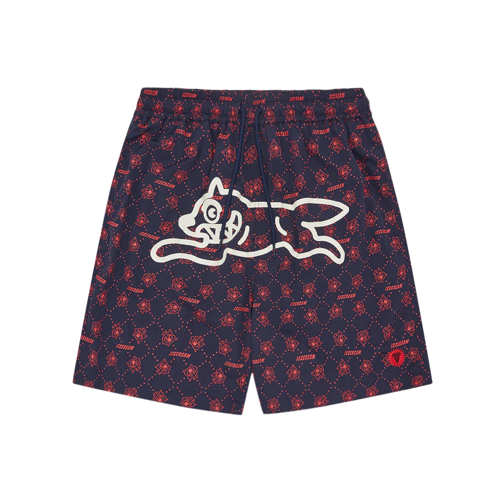 Monogram Running Dog Swim Shorts - Navy/Red