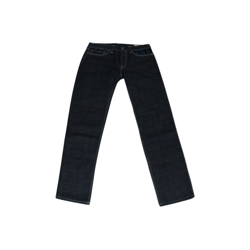 HT, Checked Denim Jeans with Printed Seagull Pocket (Indigo)