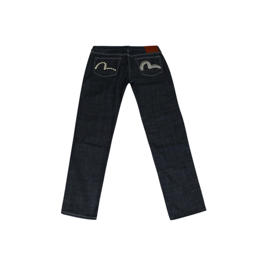 HT, Checked Denim Jeans with Printed Seagull Pocket (Indigo)