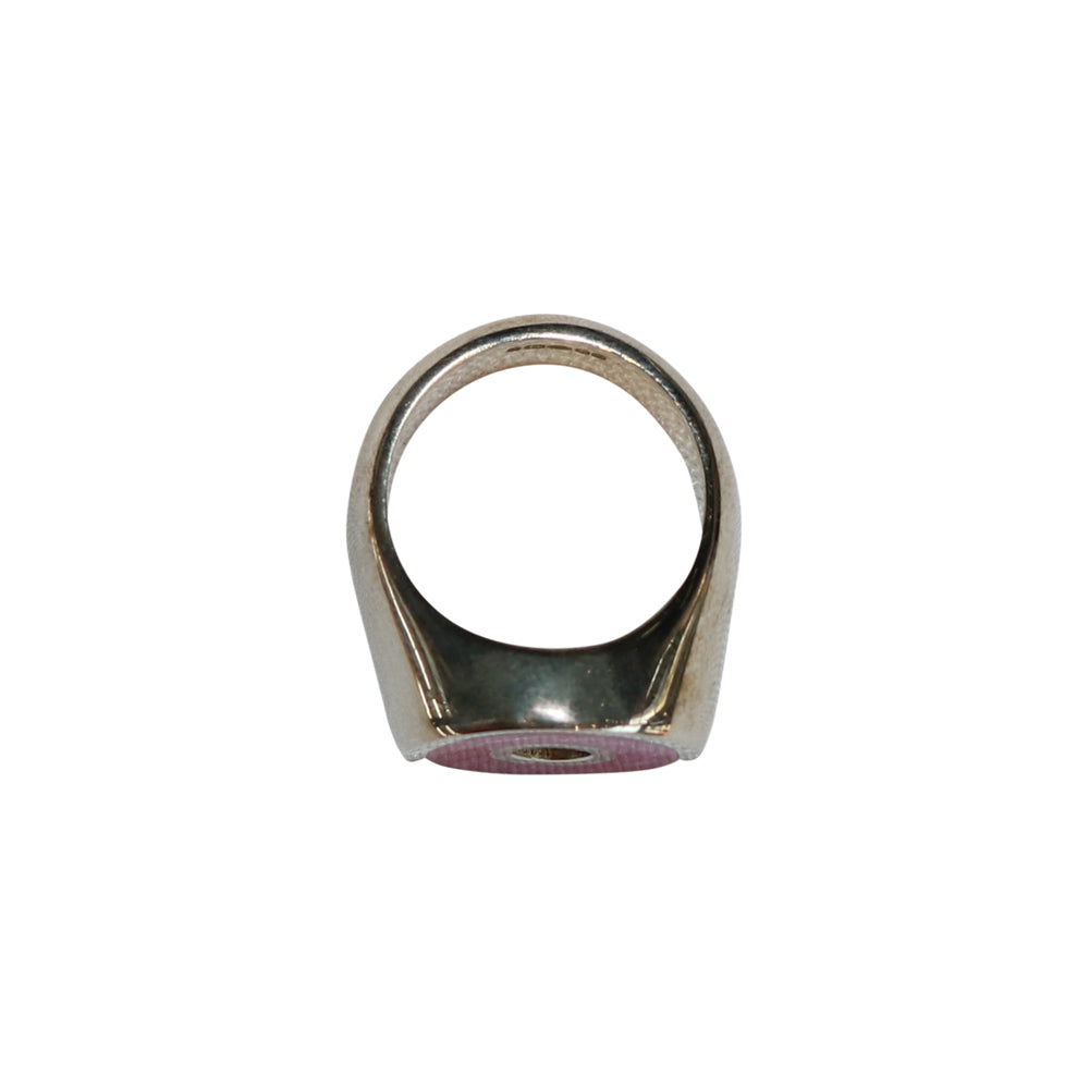 Silver Small Disc Signet Ring (Pink)