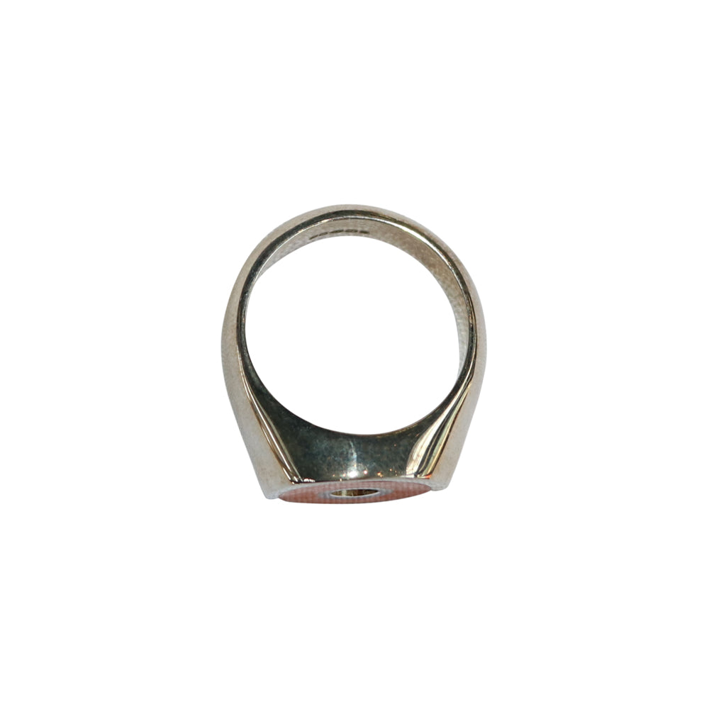 Silver Small Disc Signet Ring (Orange)