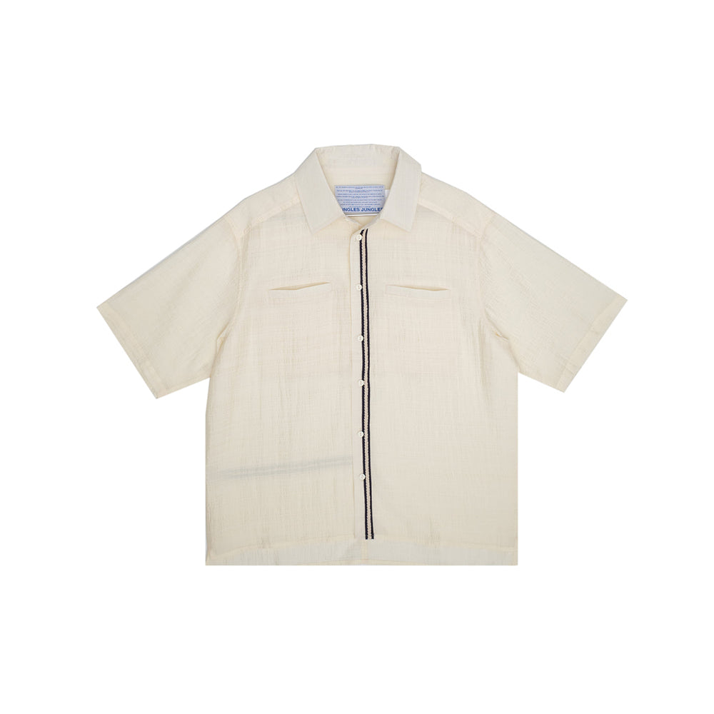 Weave Trim Button Up Shirt (Cream)