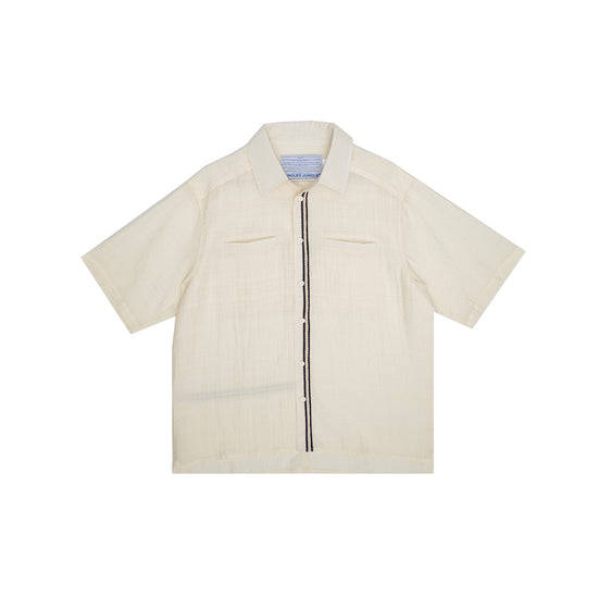 Weave Trim Button Up Shirt (Cream)