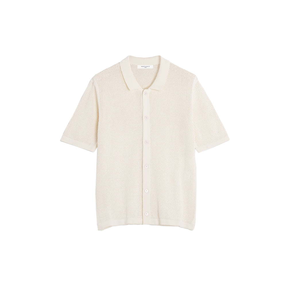 Open Knit Short Sleeve Cardigan - Pure Ecru