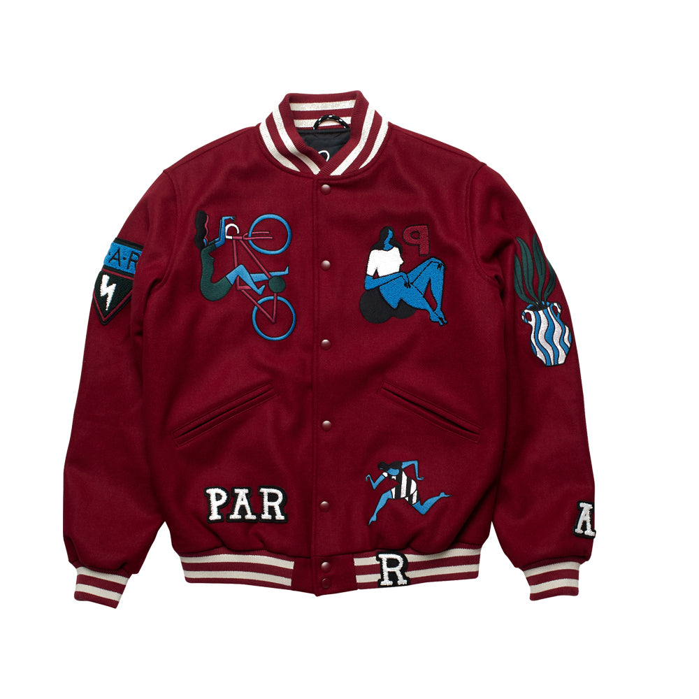 run sit & bike varsity jacket (dark red)