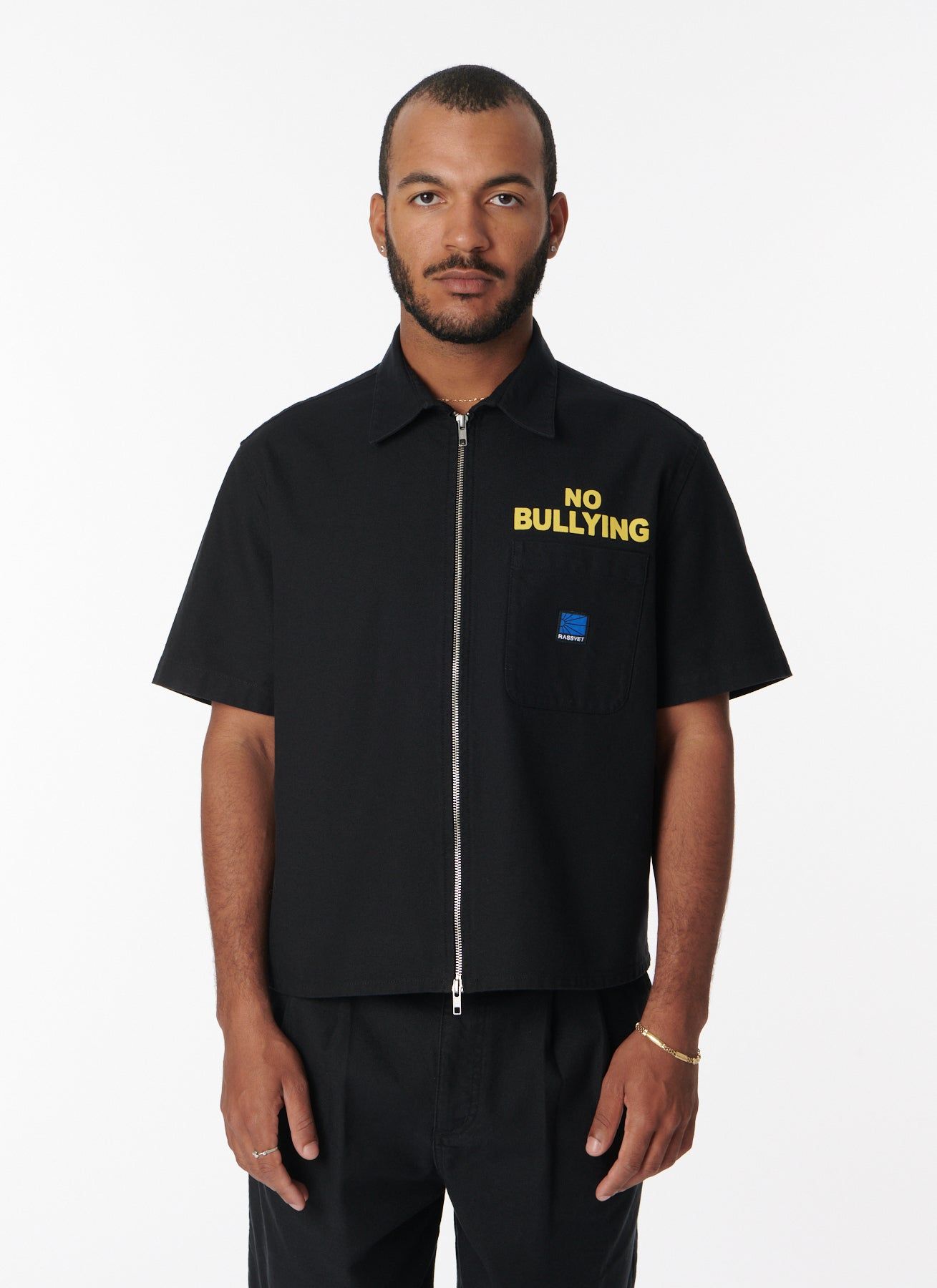 No Bullying SS Zip Shirt Woven (Black)