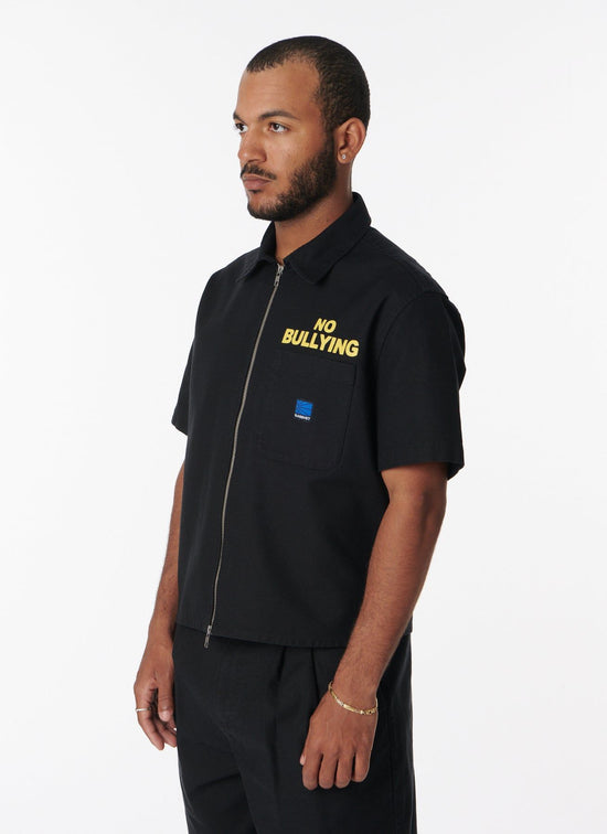 No Bullying SS Zip Shirt Woven (Black)