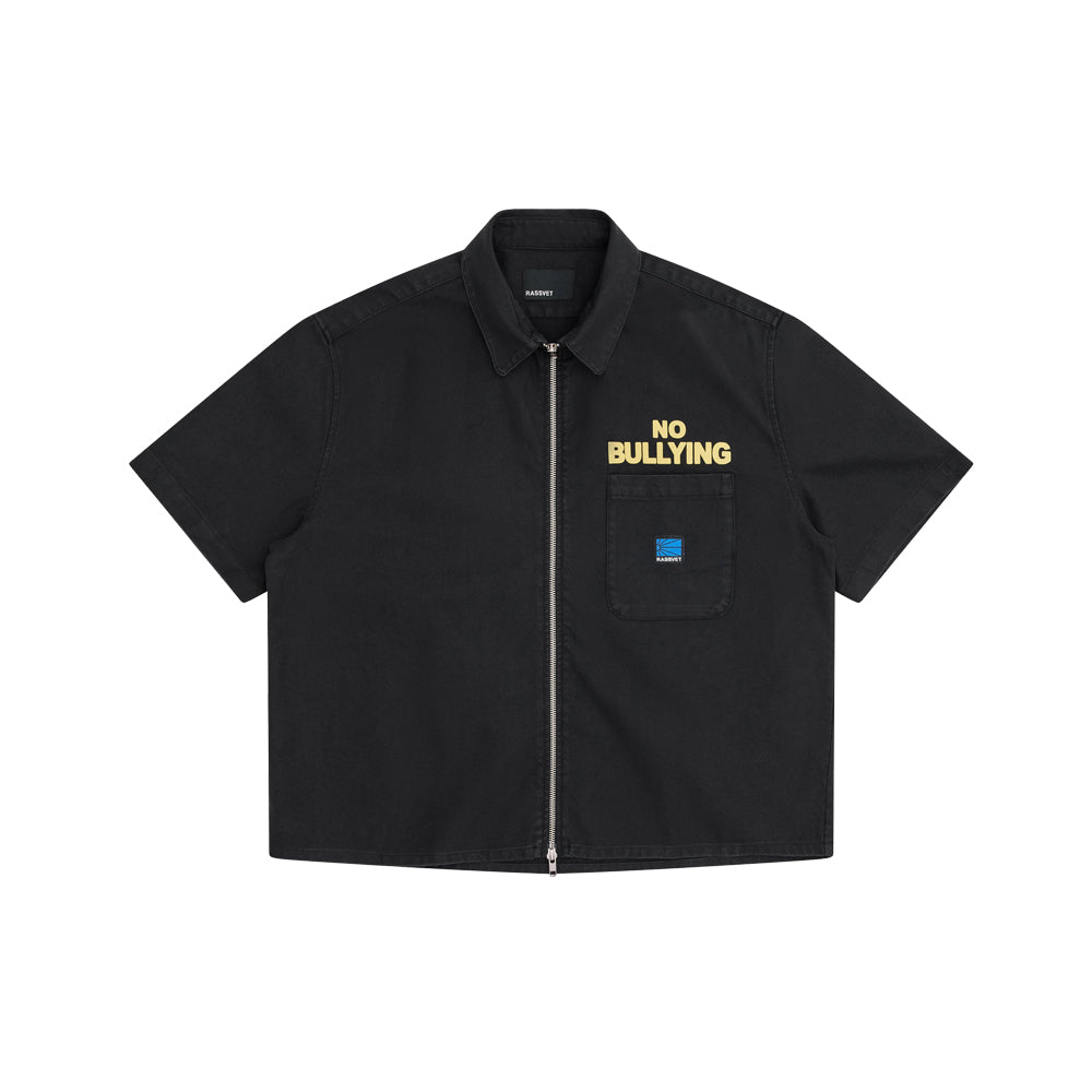 No Bullying SS Zip Shirt Woven (Black)