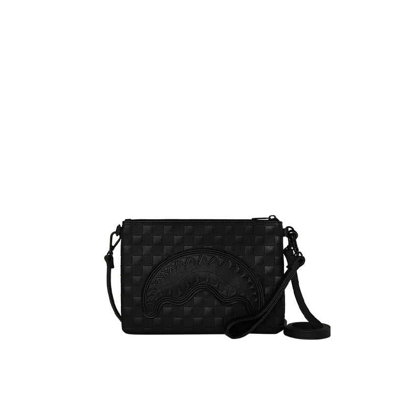 Raised Check Crossover Clutch - Black
