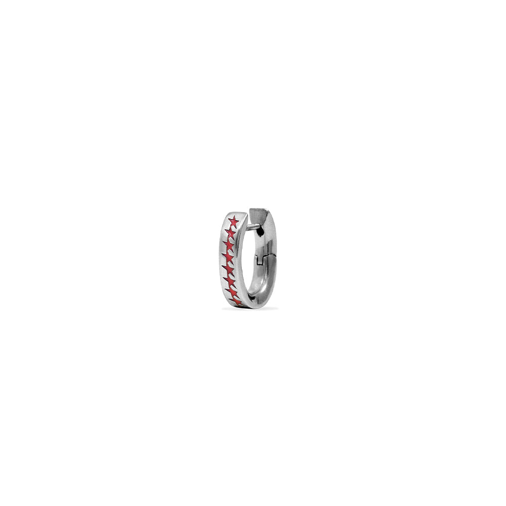 Red Enameled Link Earring -Silver