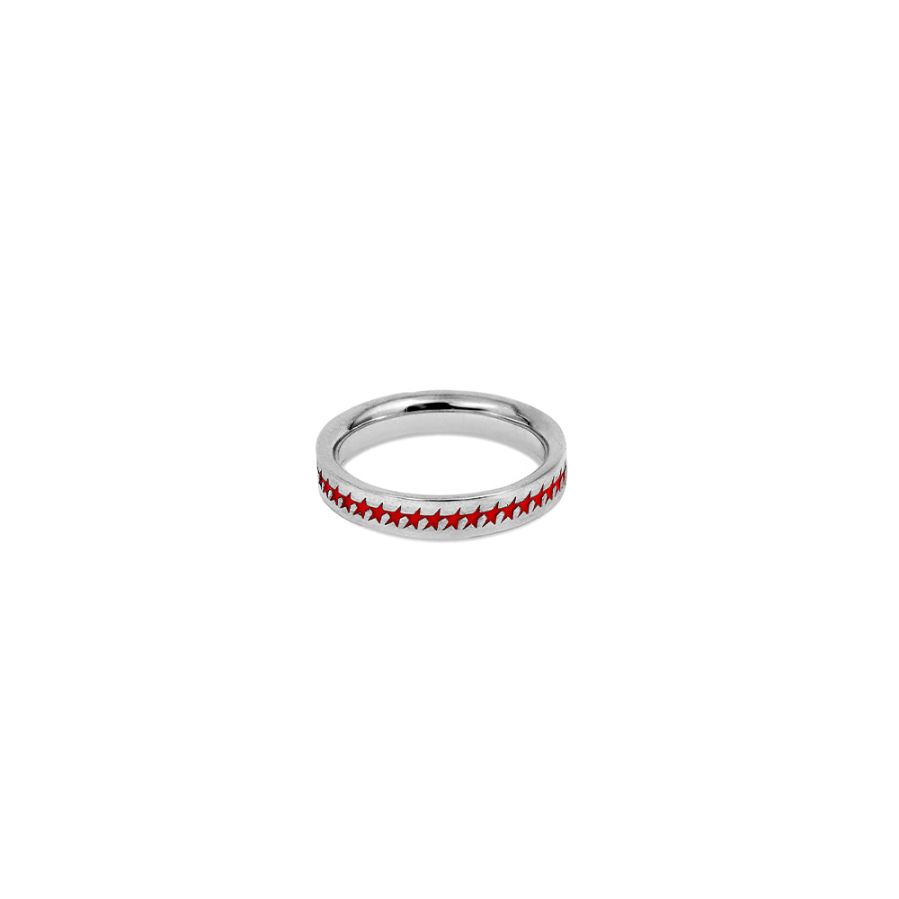 Red Enameled Starline Ring -Silver