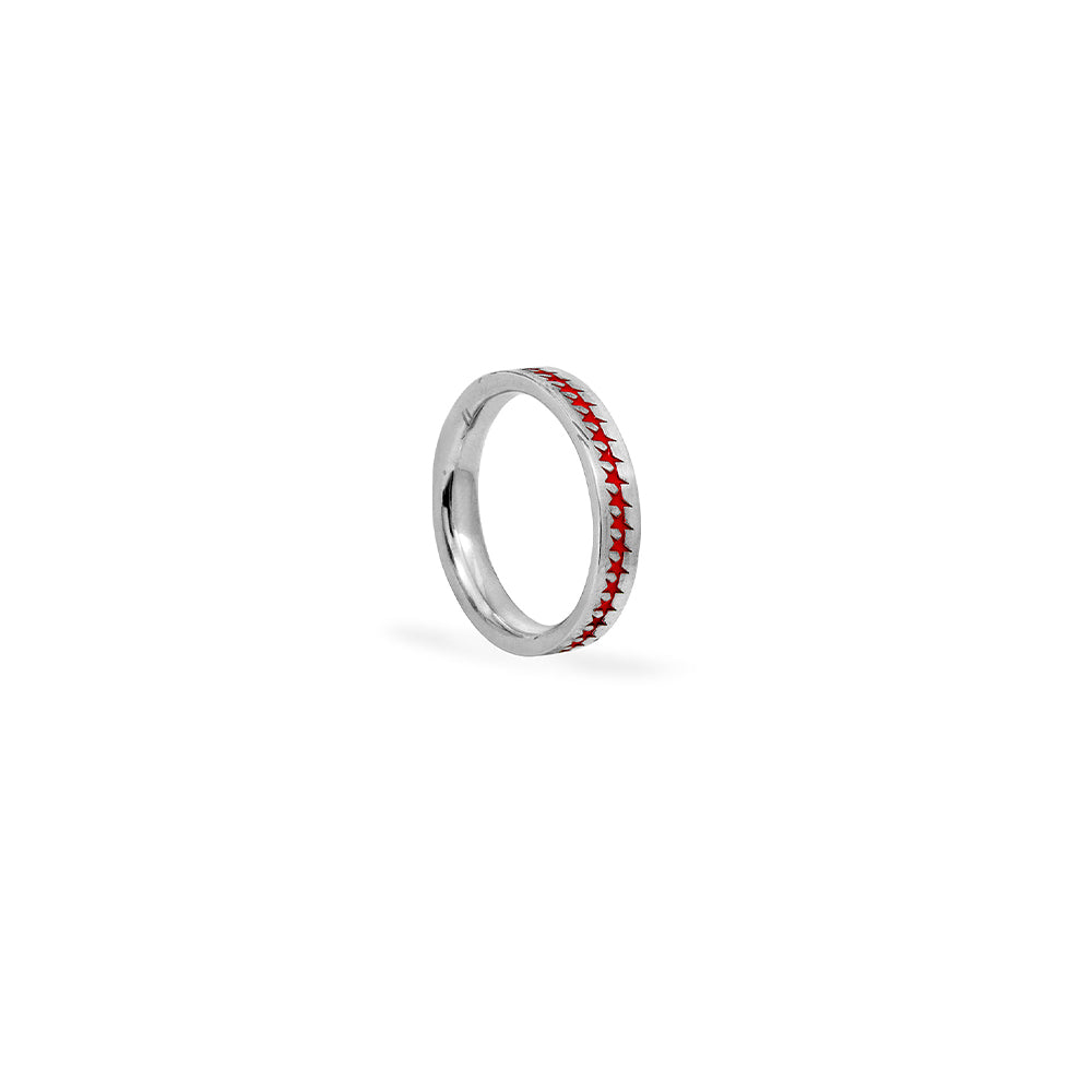 Red Enameled Starline Ring -Silver