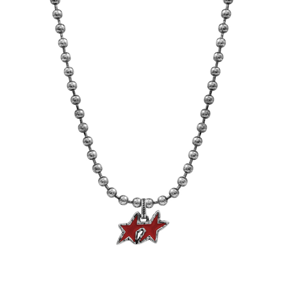Red Melted Stars Ball Necklace -Red