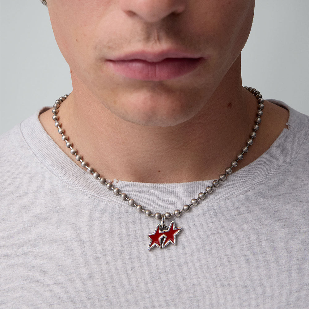 Red Melted Stars Ball Necklace -Red