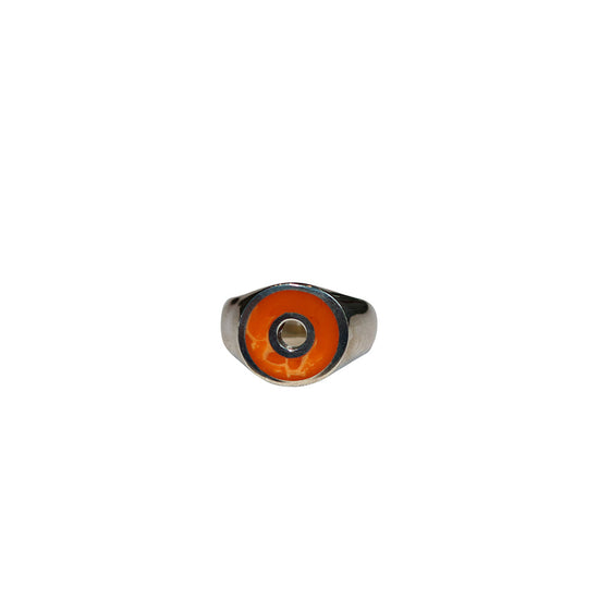 Silver Small Disc Signet Ring (Orange)