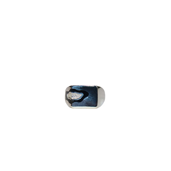 Silver Island Texture Signet Ring (Black)